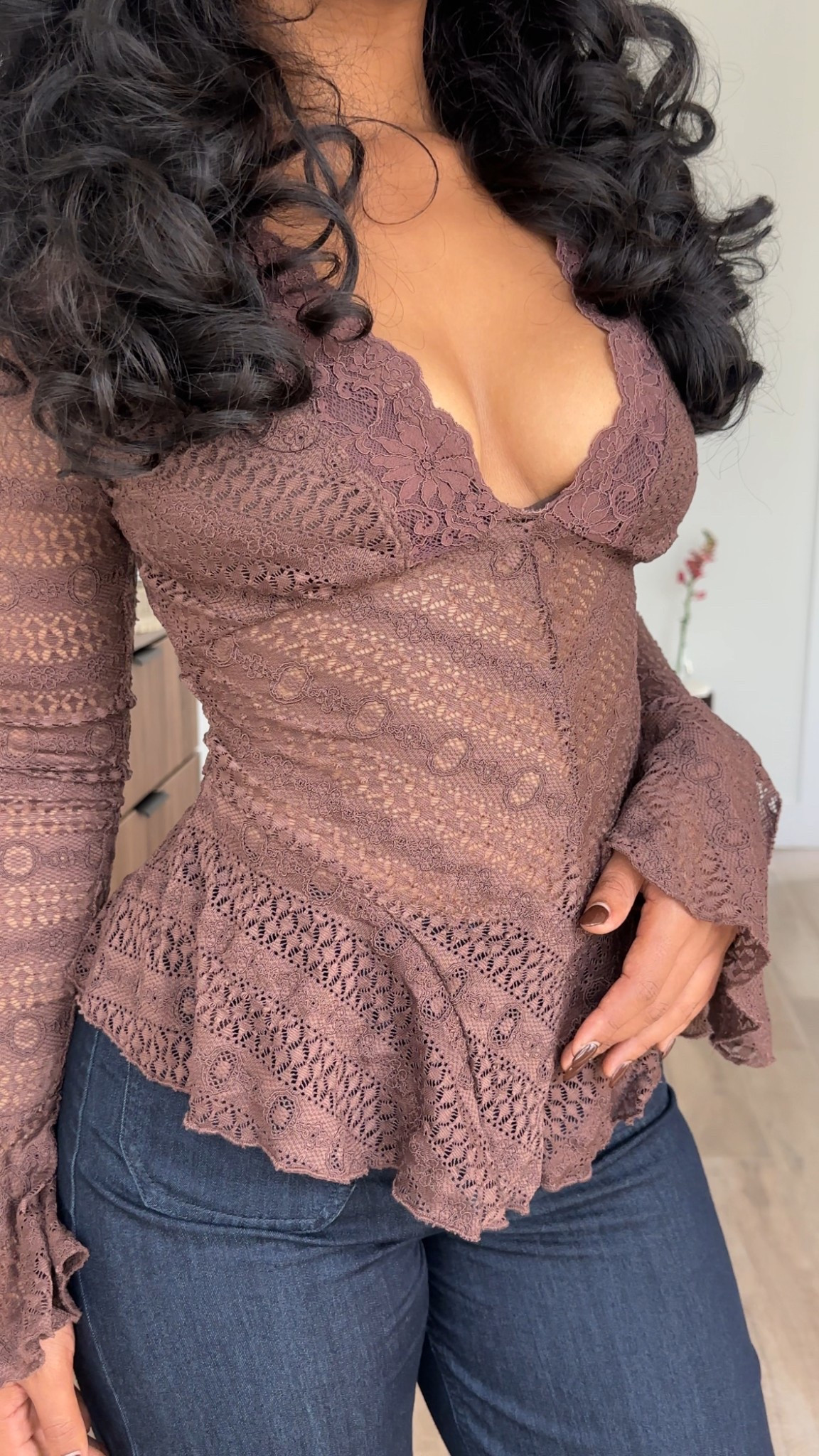 New top from @UrbanOutfitters 🤎The lace detail is so pretty. 

#LTKStyleTip #LTKFindsUnder100 #LTKSeasonal