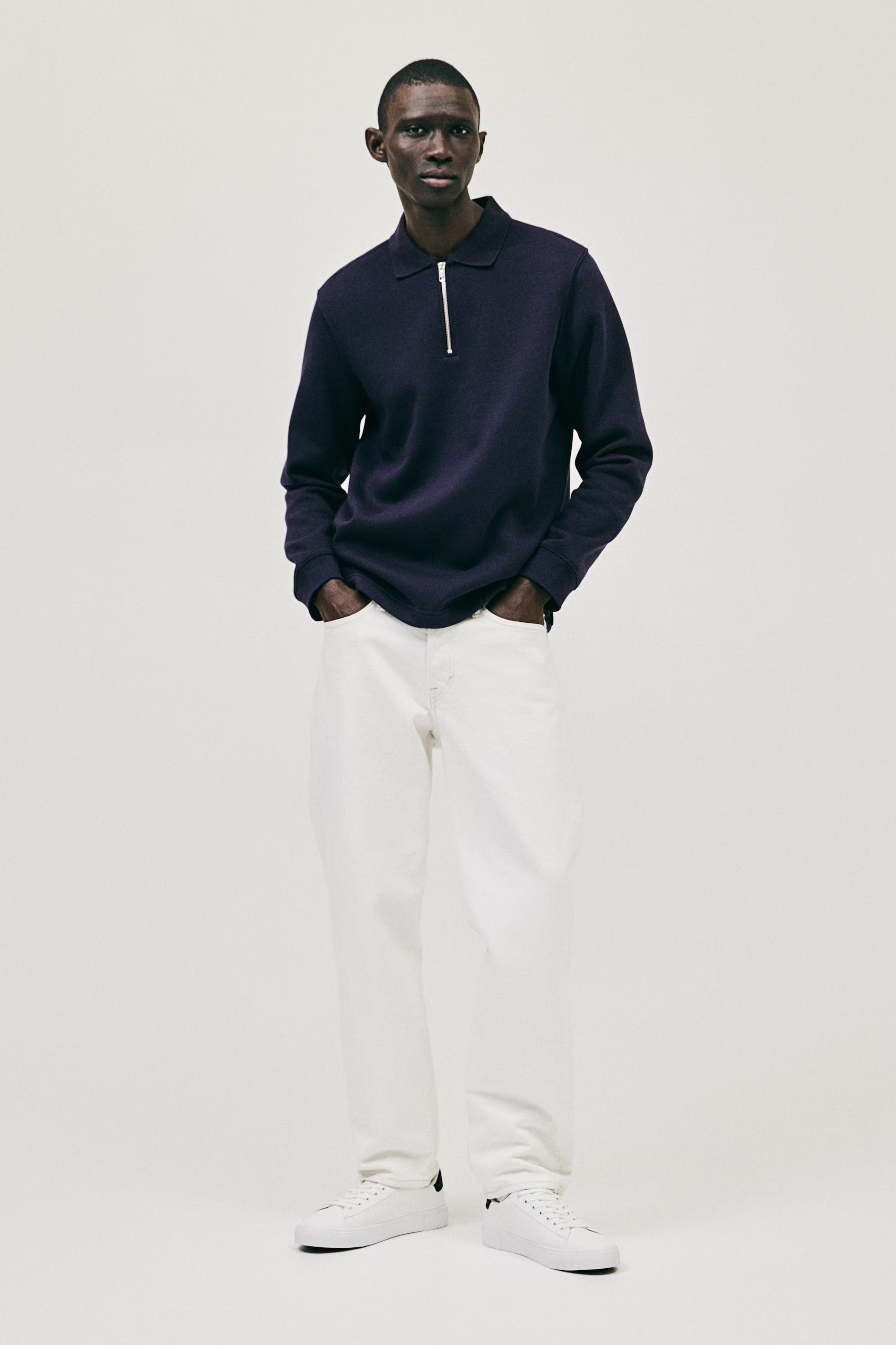Regular Fit Polo shirt - Long sleeve - Regular length - Navy blue - Men | H&M GB | H&M (UK, MY, IN, SG, PH, TW, HK)