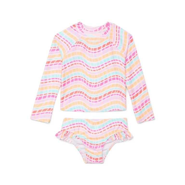 Wonder Nation Baby & Toddler Girls Long Sleeve Swim Set, 2-Piece | Walmart (US)