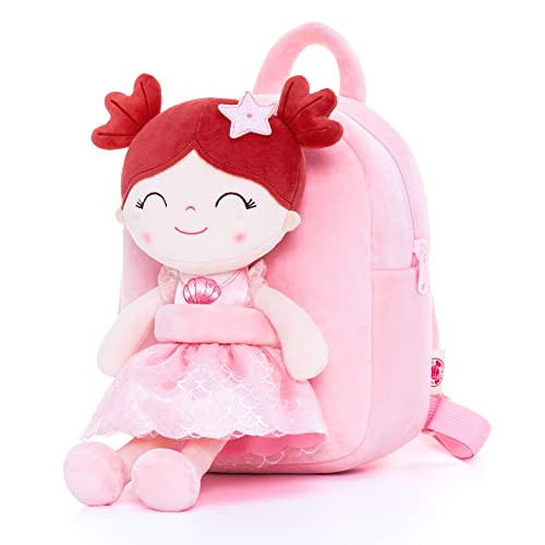 Gloveleya Back to School Gifts for Girls Toddler Backpack for Girls Kids Backpacks Soft Girl Toys Plush Baby Girl Gifts with Plush Princess Mermaid Qearl Doll Red 9" | Amazon (US)