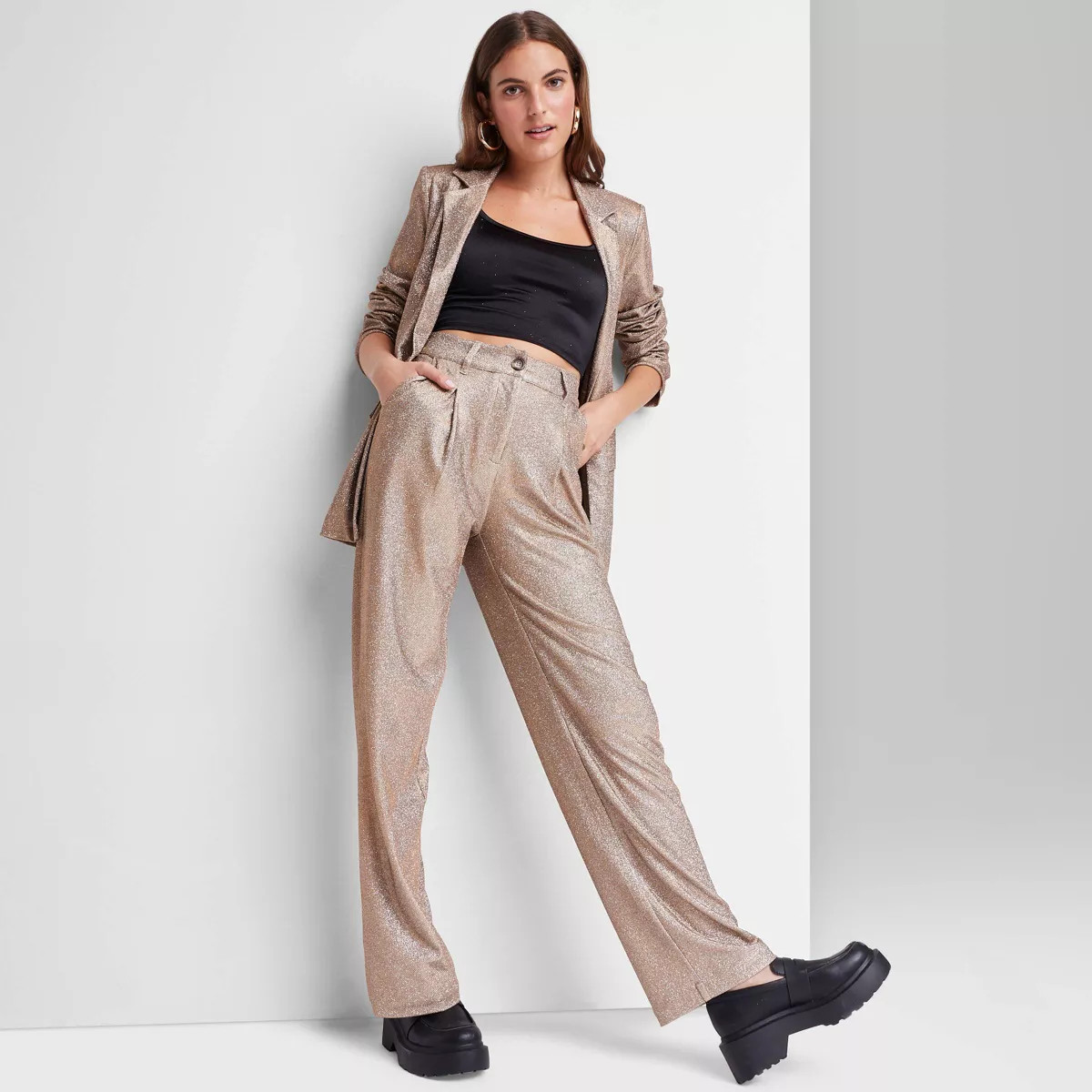 Women's Wide Leg Glitter Trouser Pants - Wild Fable™ Copper 10 | Target