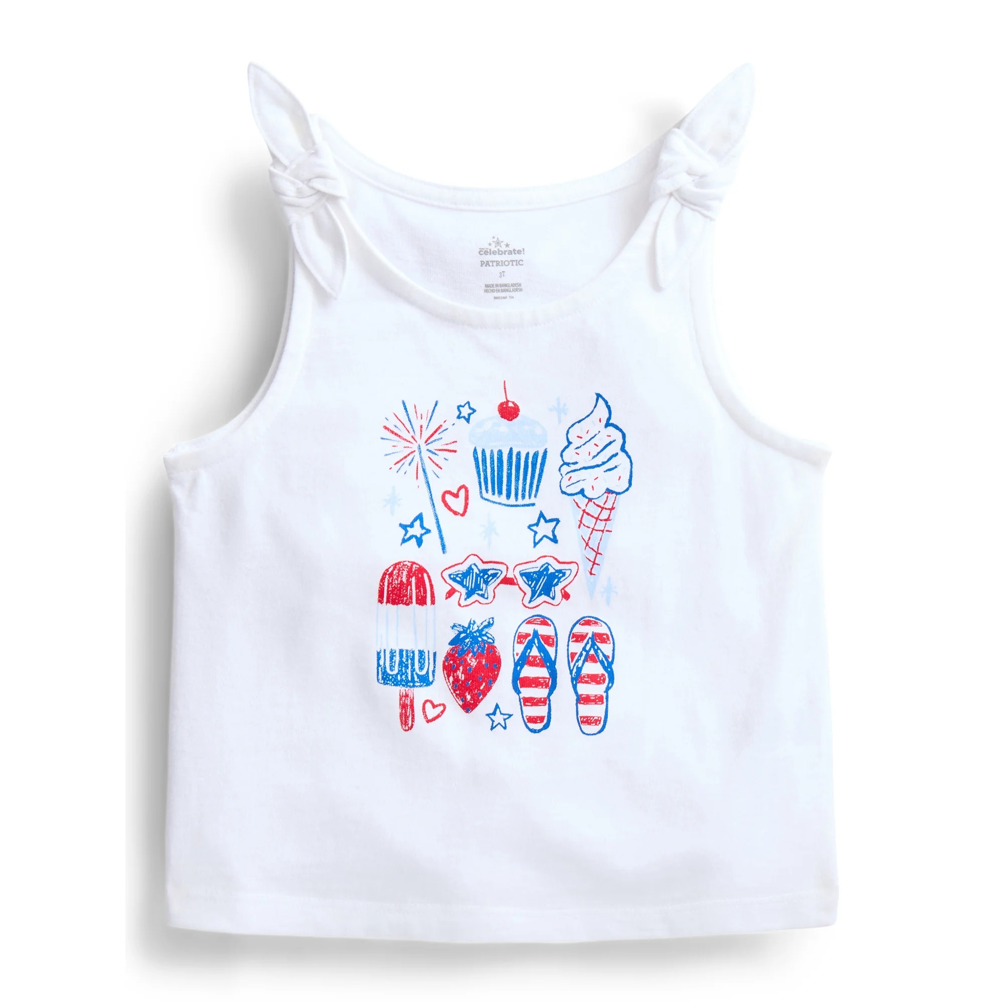 Way To Celebrate Fourth of July Toddler Girls Patriotic Americana Americana Knot Tank Top, Sizes ... | Walmart (US)