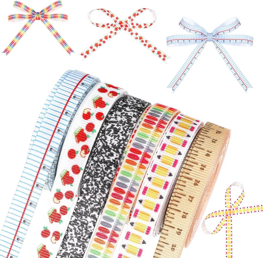 Fanfanwin 6 Pcs 2026 School Ribbons for Crafting 30 Yards Back to School Grosgrain Ribbons Ruler ... | Amazon (US)