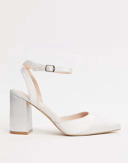 Be Mine Bridal Neima block heeled shoes in ivory satin | ASOS (Global)