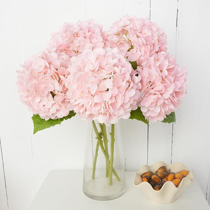 4 Pcs Fake Hydrangeas, 20'' Tall Large Bloom Latex Hydrangea Real Touch Faux Lifelike Silk Flower... | Amazon (US)