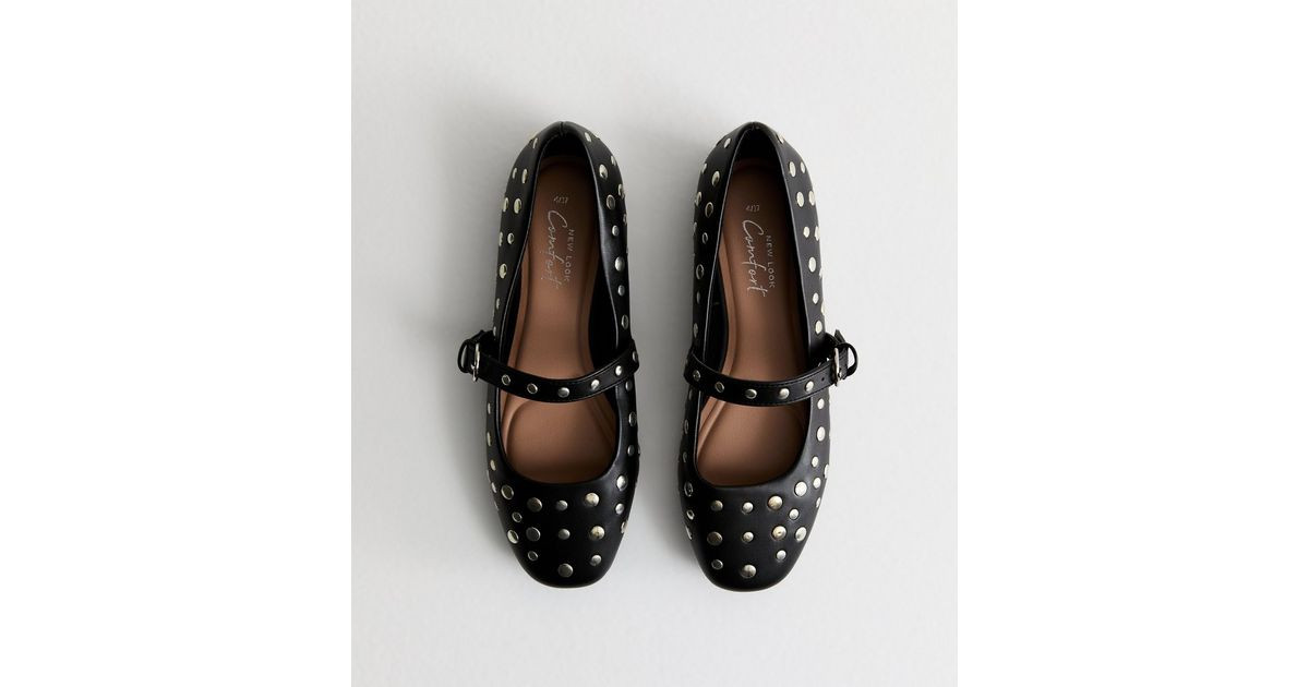 Black Leather Look Studded Ballet Pumps | New Look | New Look (UK)
