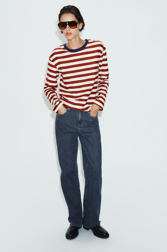 Zara - Striped Neck T-Shirt - Stripes - S - Woman | Zara UK