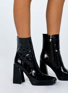 Jamie Croc Platform Boots Black | Princess Polly US