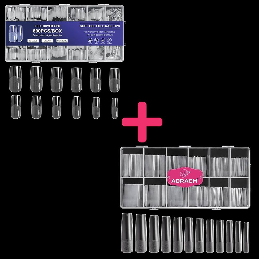 AORAEM Square Nail Tips 600 PCS Artificial Full Cover Nail Tips Soft Clear Gel x Nail Tips 12 Siz... | Amazon (US)
