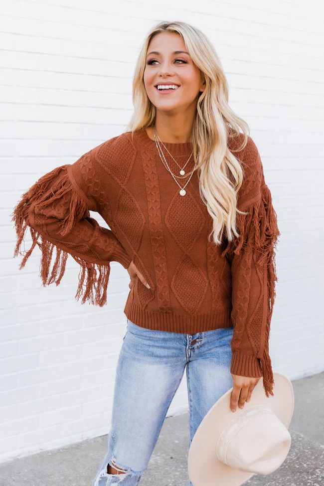 Specific Interest Brown Fringe Sweater FINAL SALE | The Pink Lily Boutique