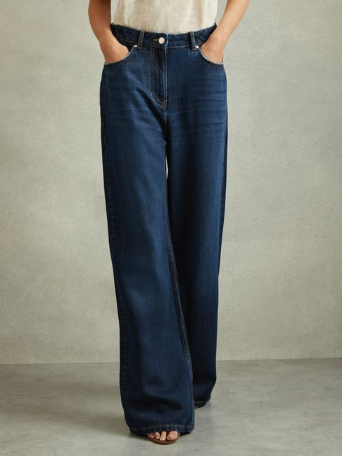 Lightweight Viscose Blend Relaxed Jeans in Dark Blue | Reiss US