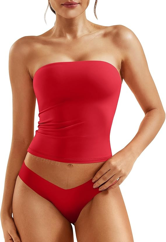 YEOREO Ease Women Sexy Long Tube Tops Double Lined Basic Y2K Summer Cute Strapless Fitted Bandeau... | Amazon (US)