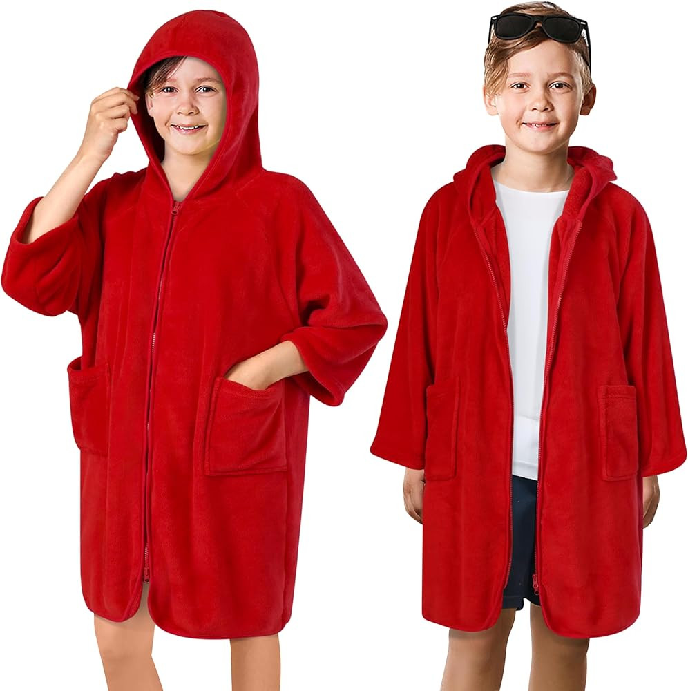 SUN CUBE Hooded Towel Robe for Kids, Zip Up Swim Parka Beach Cover Up for Girls Boys, Surf Poncho... | Amazon (US)