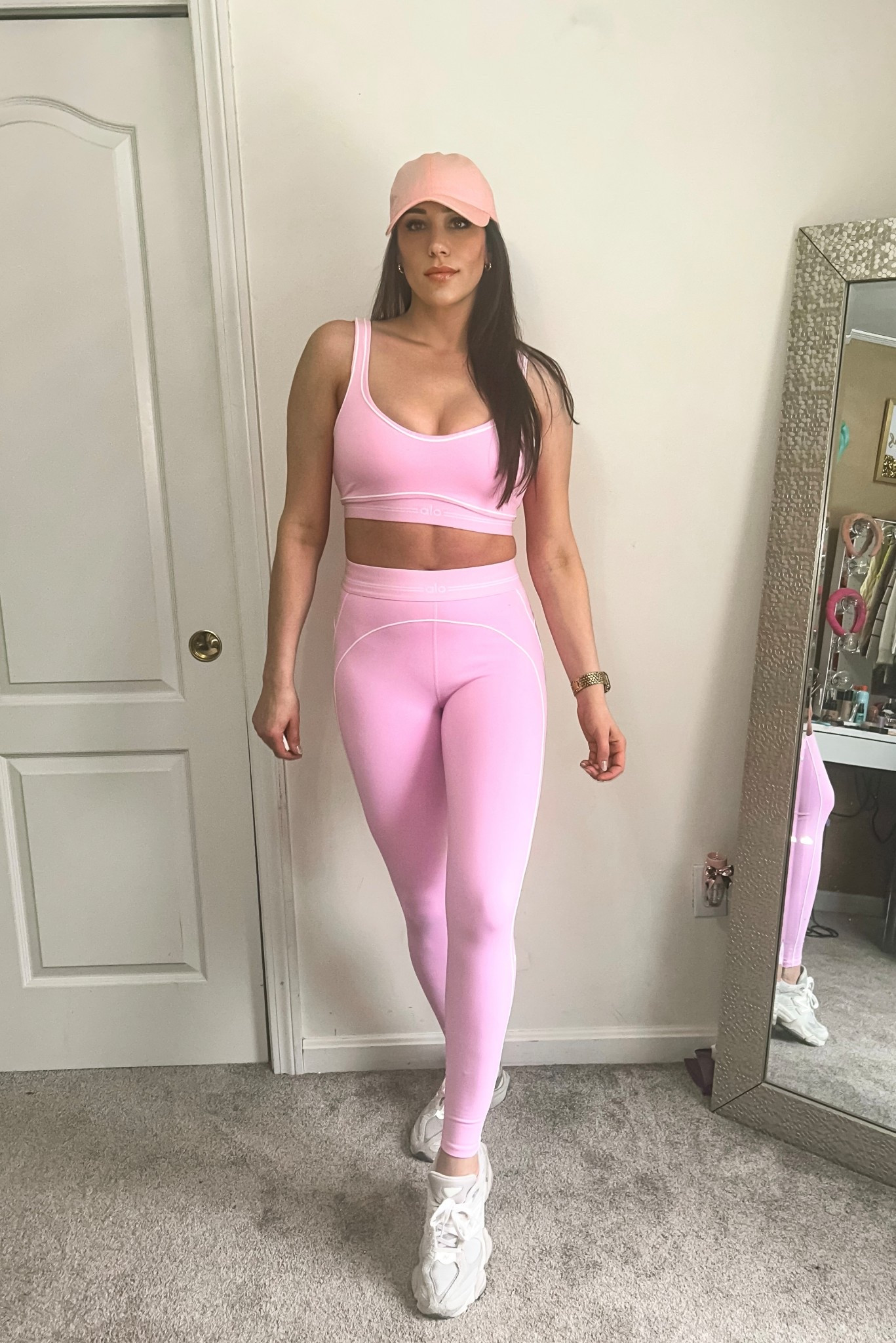 Raising the bar(re) in this @Alo Yoga  Heart Throb set 🎀 I’m officially obsessed with this pink—it’s the perfect pop of color for a morning workout. Supportive enough for those heavy pulses but cute enough for a post-class coffee run. ☕️✨

** Wearing a size M in top and M full-length in the bottoms . 

#LTKdayinmylife #LTKselfcare #LTKfitnessgoals