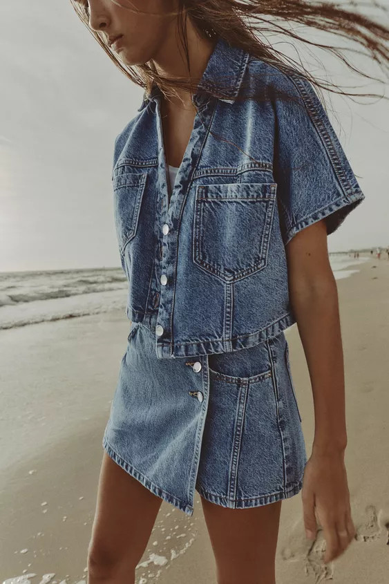 Z1975 HALTER BALLOON DENIM TOP | Zara US