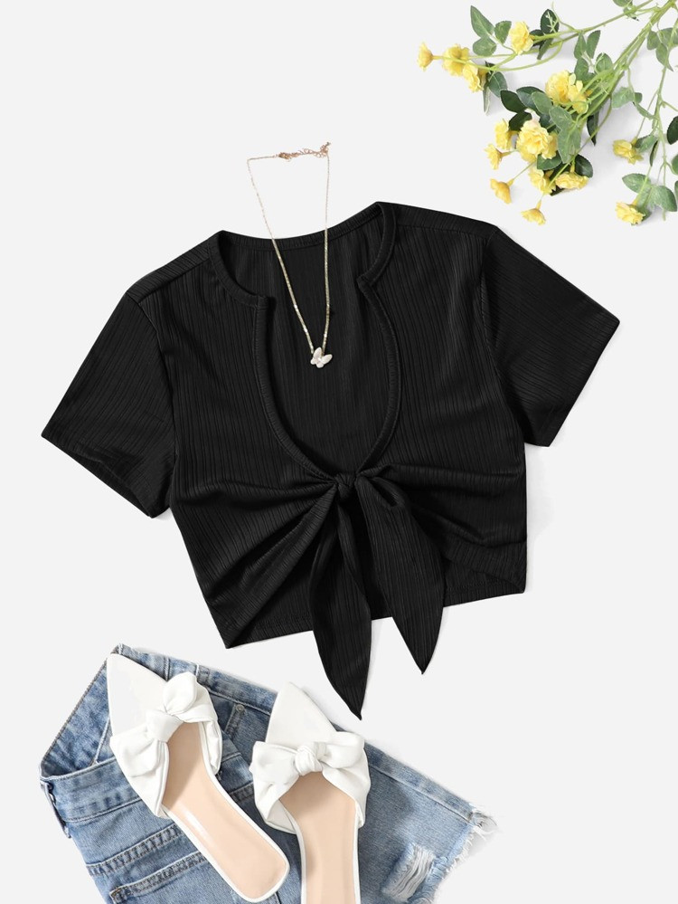 SHEIN EZwear Tie Front Crop Top | SHEIN