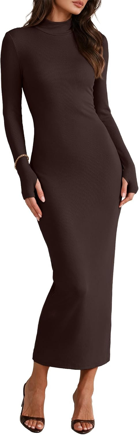 ANRABESS Womens Fall Mock Neck Long Sleeve Maxi Dress | Amazon (US)