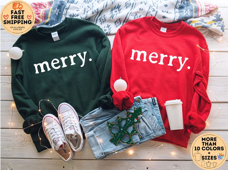 Merry Sweatshirt, Merry Christmas Sweatshirt, Christmas Matching Pajamas, Christmas Shirt for Wom... | Etsy (US)