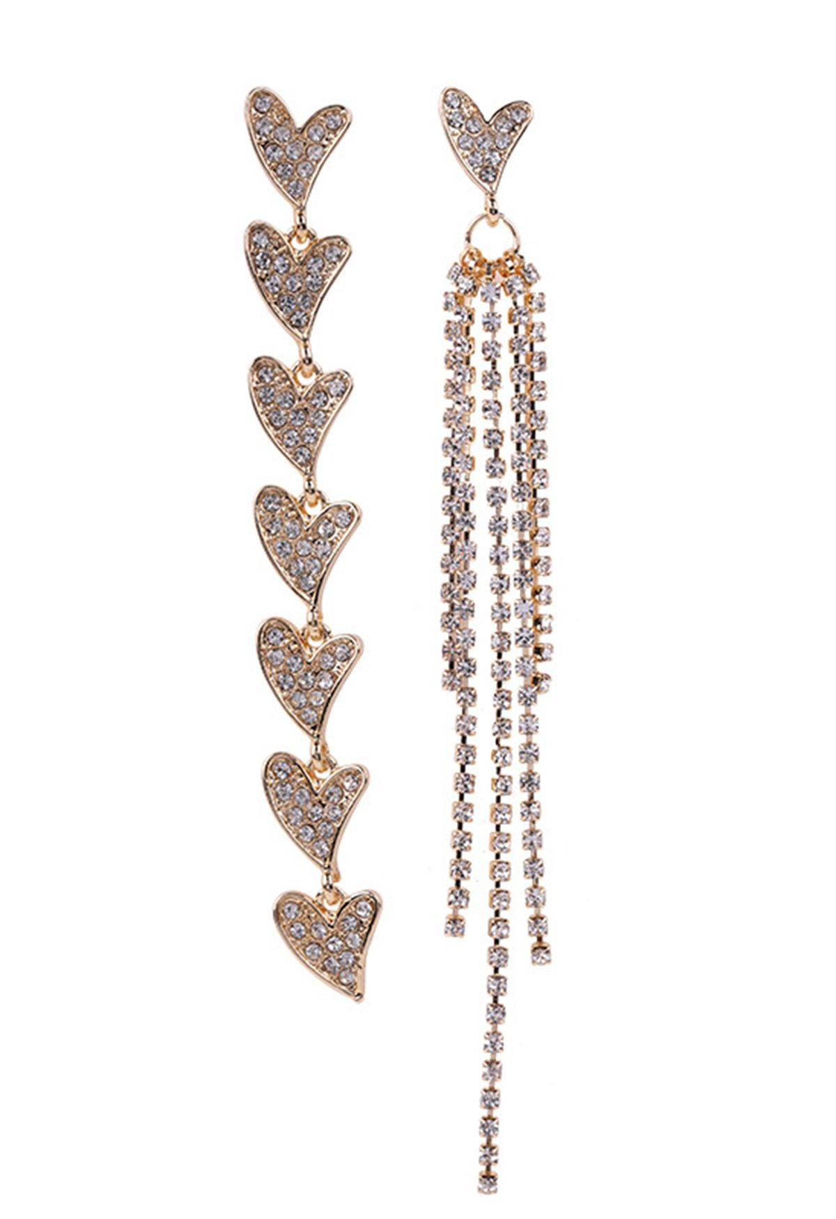 Asymmetric Heart Rhinestone Tassel Dangle Earrings | Chicwish