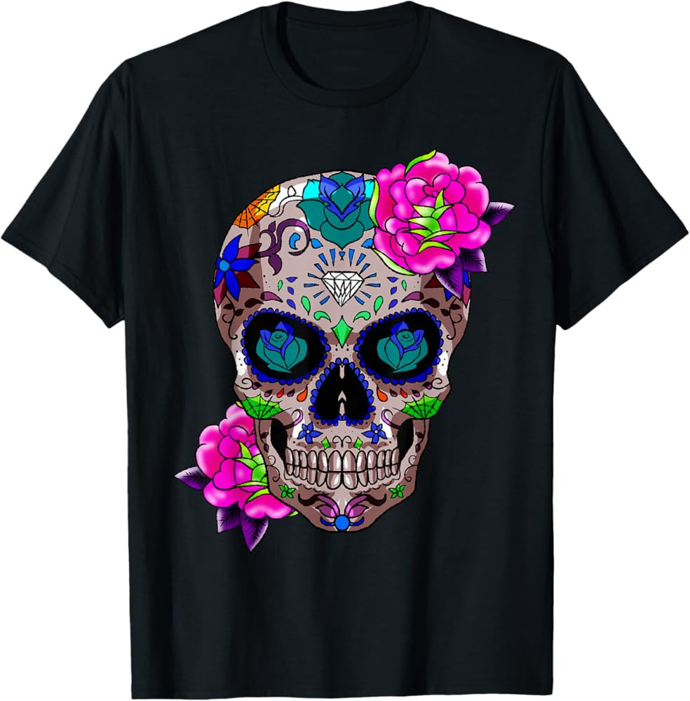 Sugar Skull Day Of The Dead Cool Bone Head Skulls Gift Idea T-Shirt | Amazon (US)