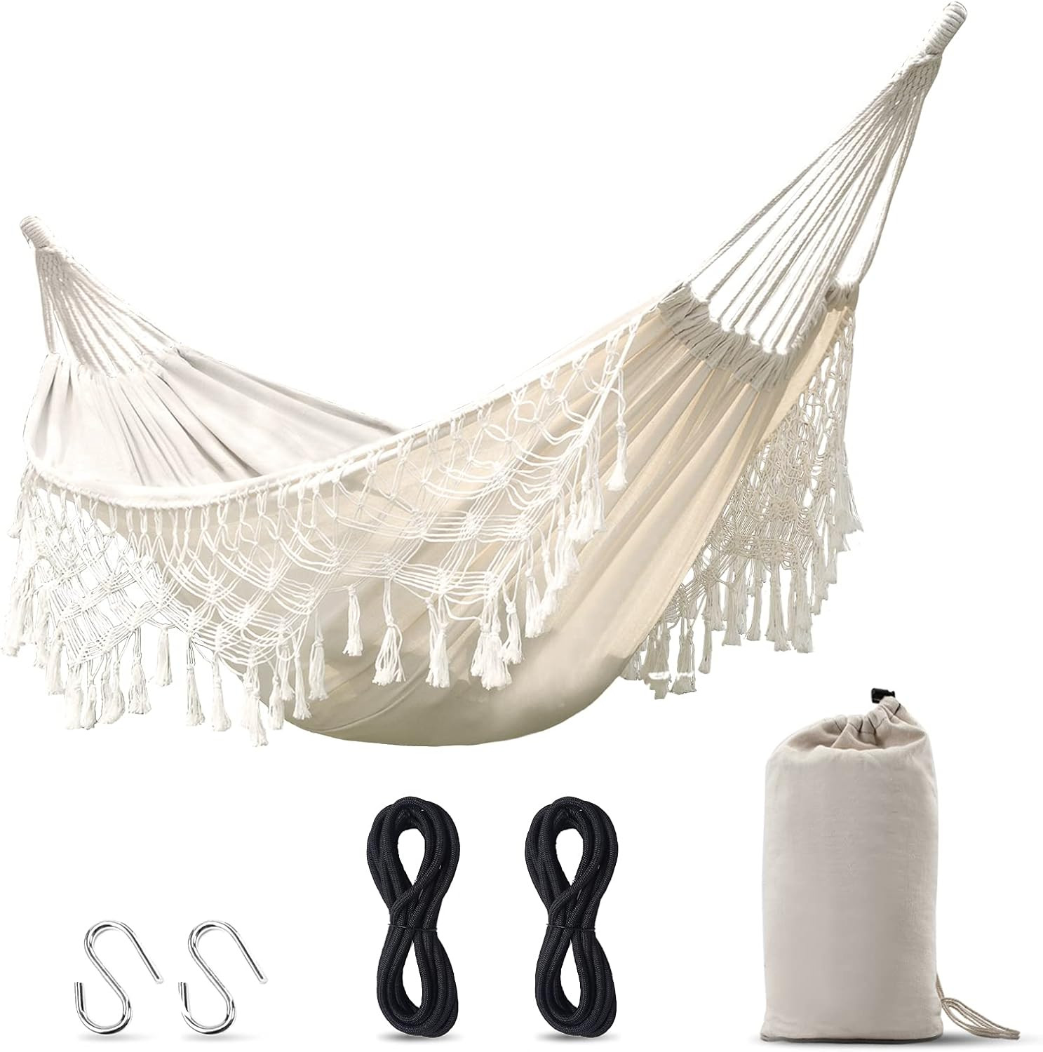 HAOLAIWU Hammock Boho Large Brazilian Macrame Fringe 2 Person Double Deluxe Hammock Swing ,Perfec... | Amazon (US)