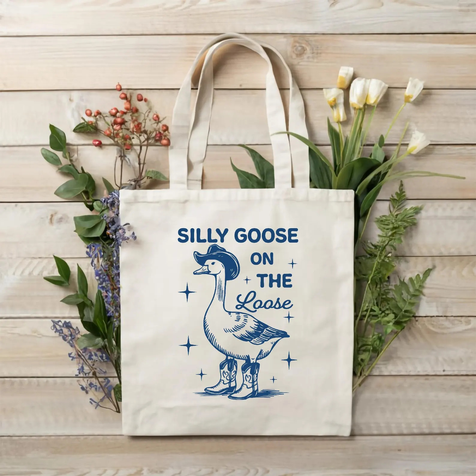 Silly Goose on the Loose Tote Bag, Cowboy Goose Tote Bag, Funny Western Tote Bag, Vintage Tote Ba... | Etsy (US)