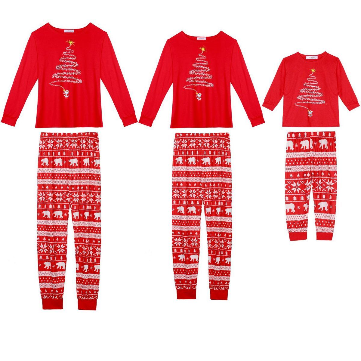 cheibear Christmas Tree Long Sleeve Tee and Plaid Pants Loungewear Family Pajama Sets | Target