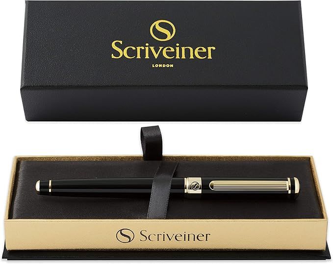 Scriveiner Black Lacquer Rollerball Pen - Stunning Luxury Pen with 24K Gold Finish, Schmidt Ink R... | Amazon (US)