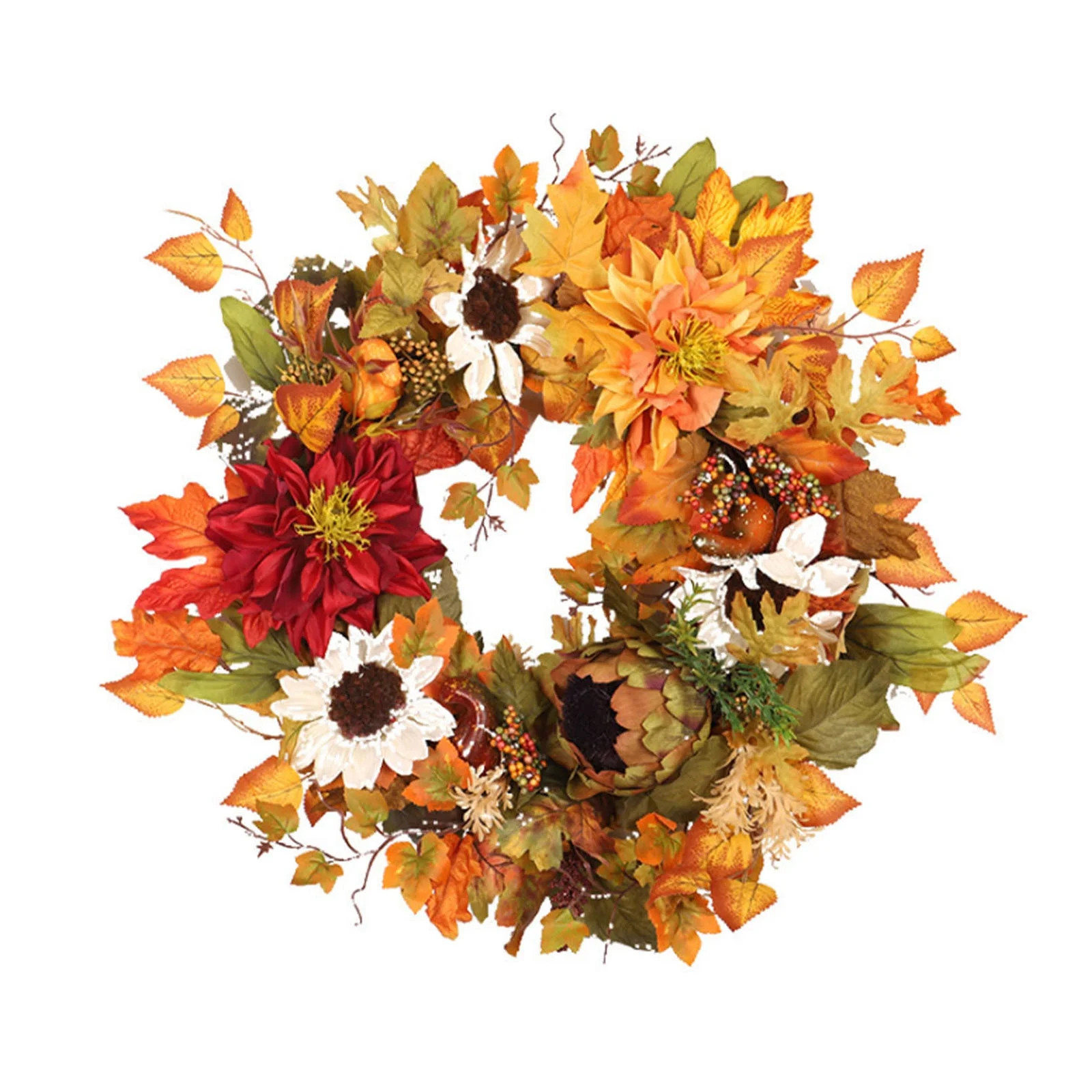 Moobom Maple Leaf Wreath Simulation Autumn Chrysanthemum Door Ornaments Christmas Festival Faux P... | Walmart (US)