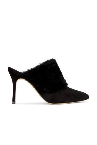 Manolo Blahnik Pelos 90 Suede Mule in Black | FWRD 
