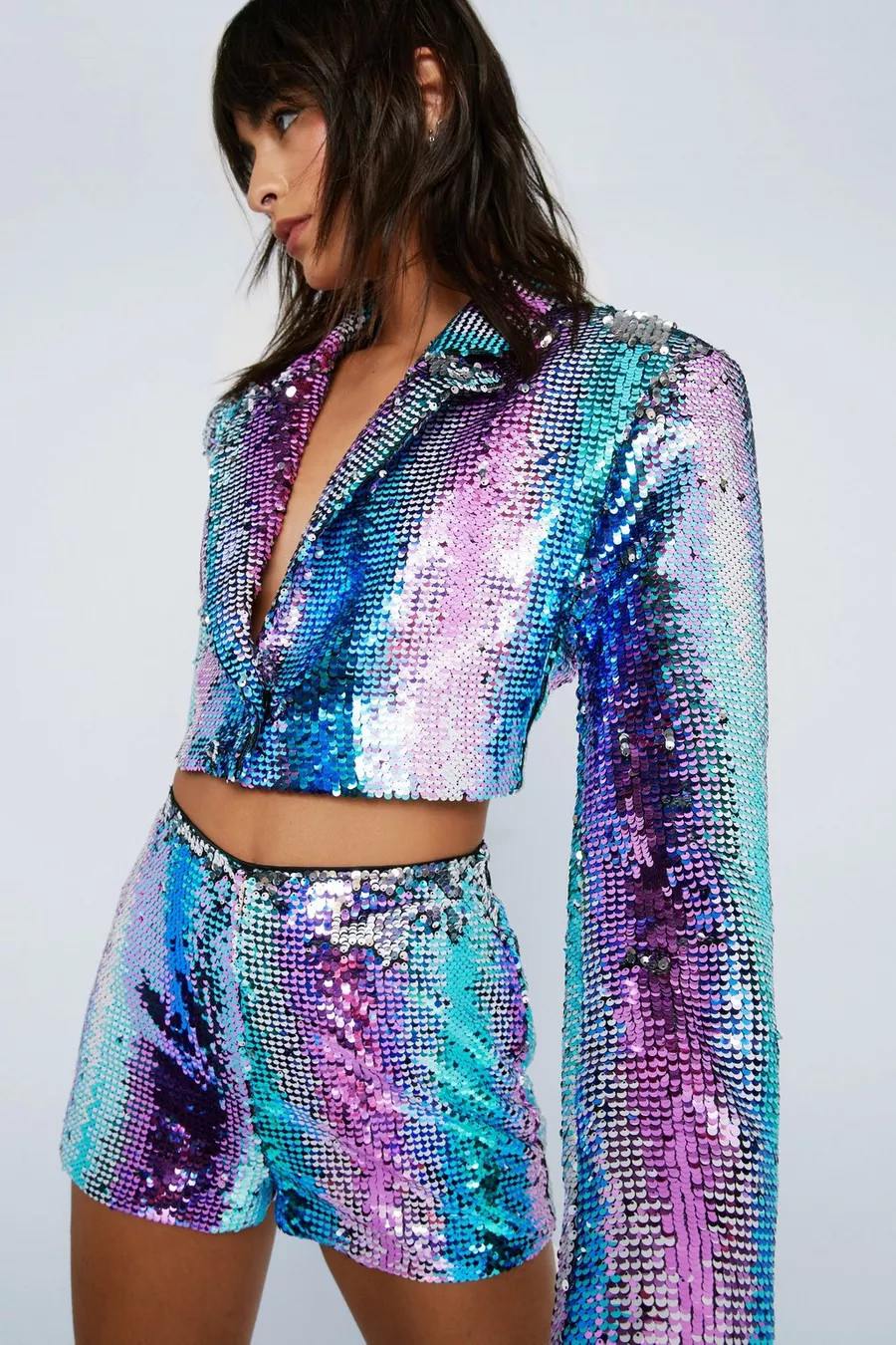 Premium Multi Sequin Cropped Blazer | Nasty Gal (US)