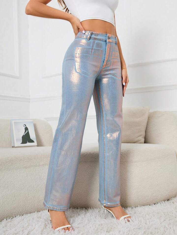 Blue Coated Denim Jeans | SHEIN