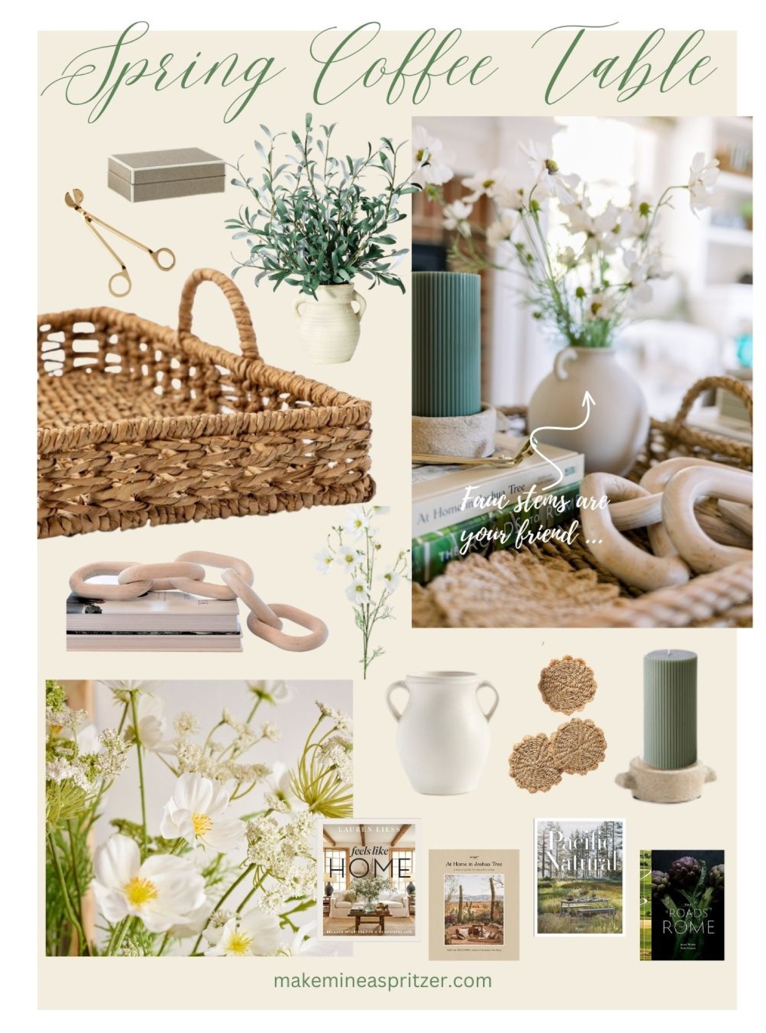 Refreshing my coffee table for spring with a pretty woven basket tray, fancy edge candle and pretty faux stems + more! #springdecorating #coffeetable

#LTKhome #LTKstyletip #LTKSeasonal