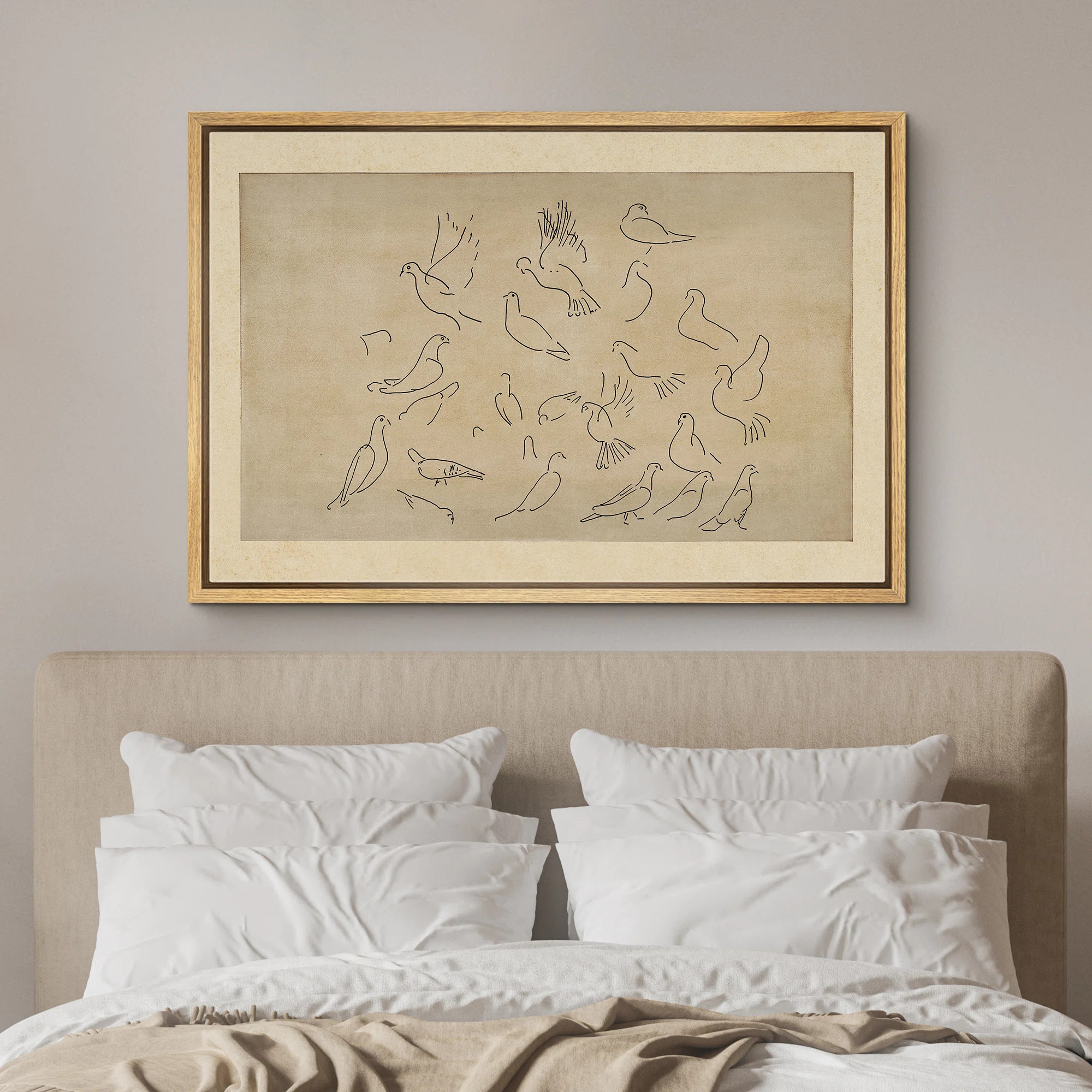 Animals Minimalist Bird Line Artwork, Hand-Drawn Bird Sketch on Vintage Beige Background Modern A... | Wayfair North America