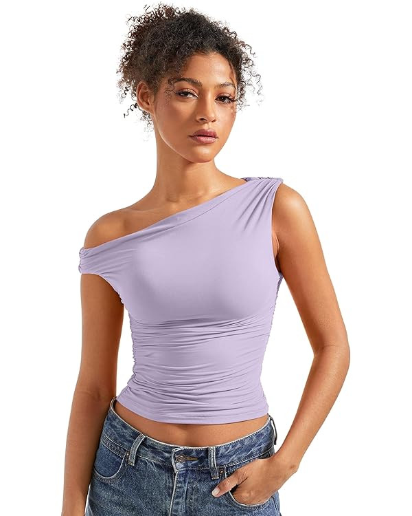 SUUKSESS Women Off Shoulder Tops Sleeveless Shirts Y2K Going Out Crop Tank Top | Amazon (US)