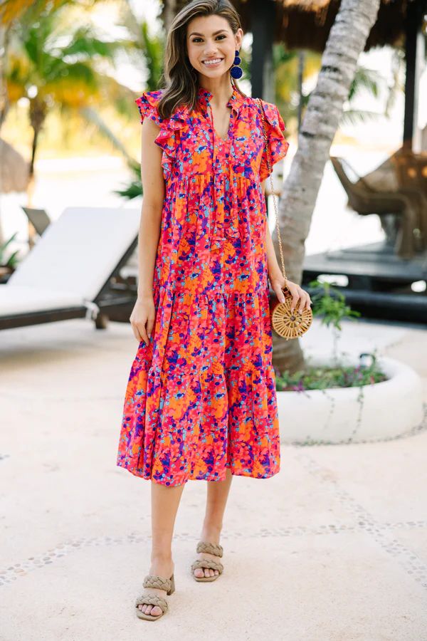 It's All Clear Fuchsia Pink FLoral Midi Dess | The Mint Julep Boutique