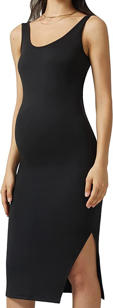 POSHDIVAH Women's Maternity Sleeveless Tank Dress Side Slit Bodycon Pregnancy Clothes Casual for ... | Amazon (US)