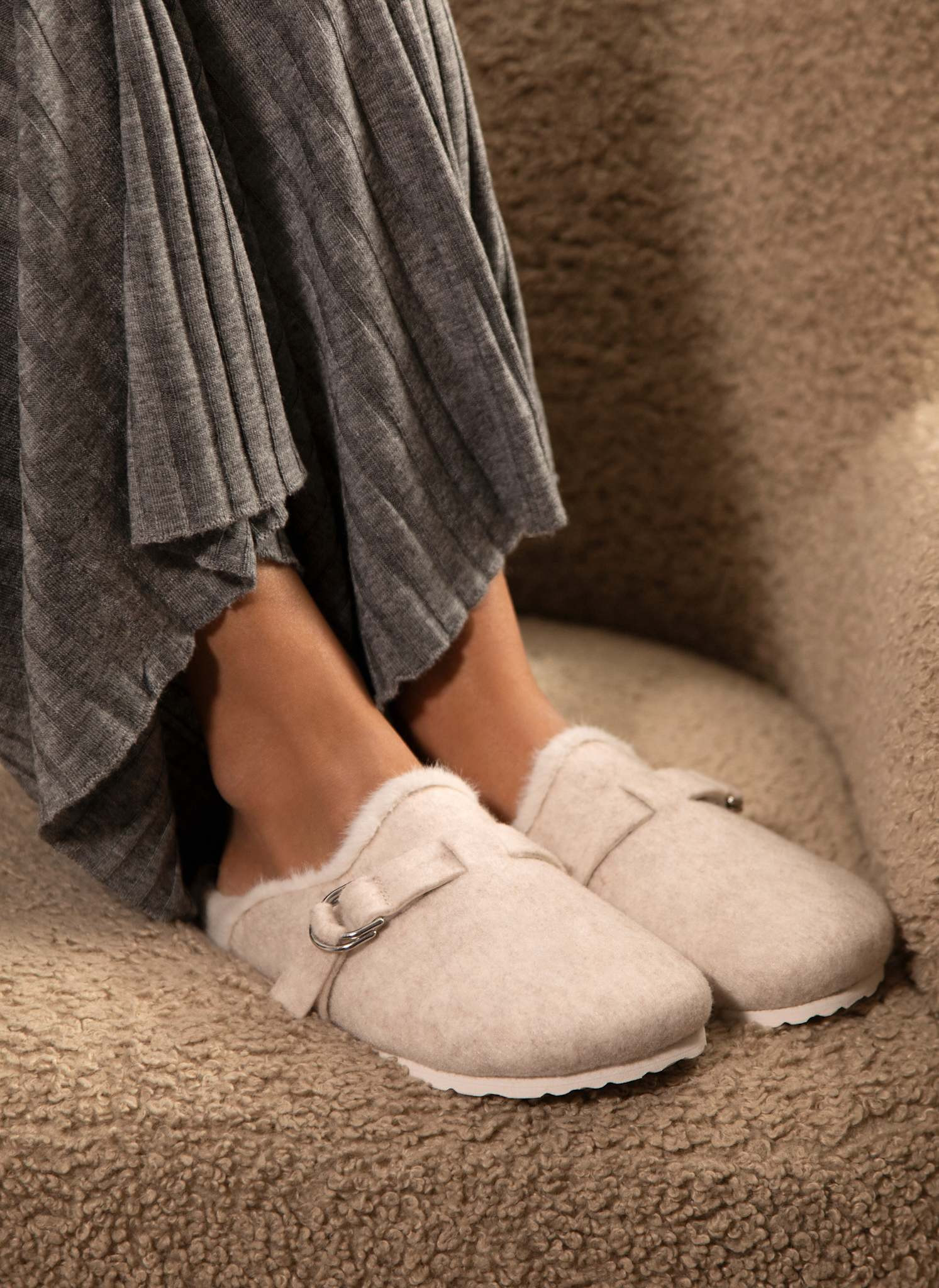 Neutral Felt Clog Slippers | Mint Velvet