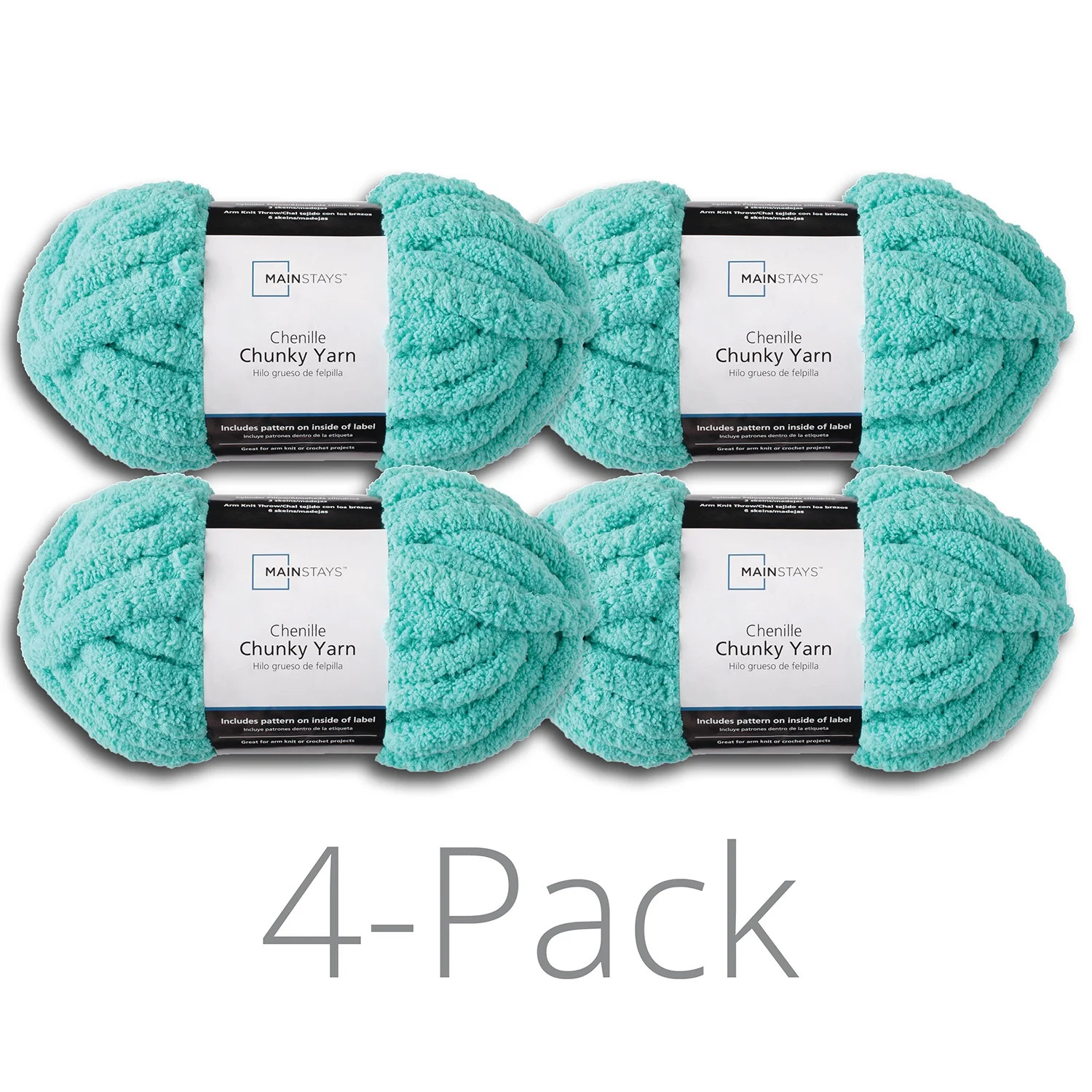 Mainstays Chunky Chenille Yarn, 31.7 yd, Aqua, 100% Polyester, Super Bulky, Pack of 4 | Walmart (US)