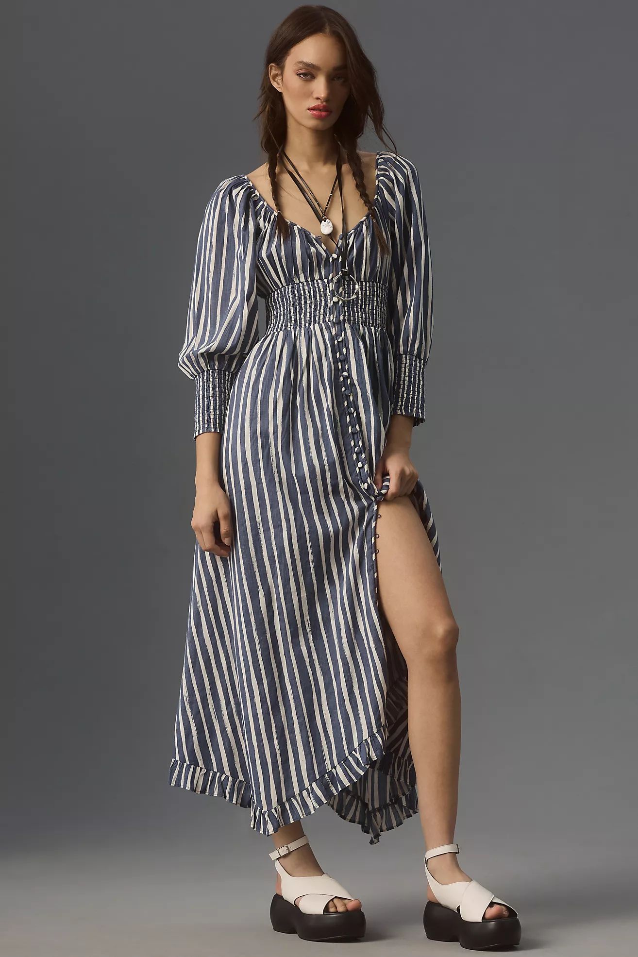 By Anthropologie Long-Sleeve Sweetheart Midi Dress | Anthropologie (US)