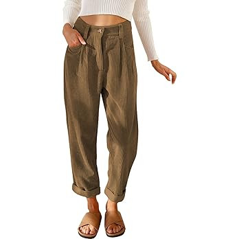 Acelitt Womens Elastic Waist Straight Leg Corduroy Pants with Pockets, S-2XL | Amazon (US)