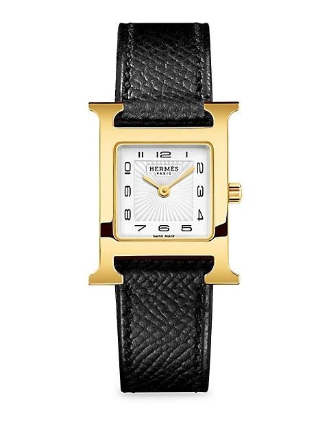 Heure H 21MM Goldplated &amp; Leather Strap Watch | Saks Fifth Avenue