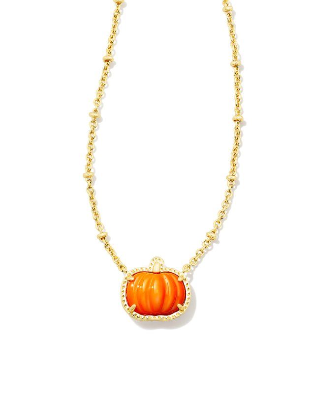 Pumpkin Gold Short Pendant Necklace in Orange Mother-of-Pearl | Kendra Scott | Kendra Scott