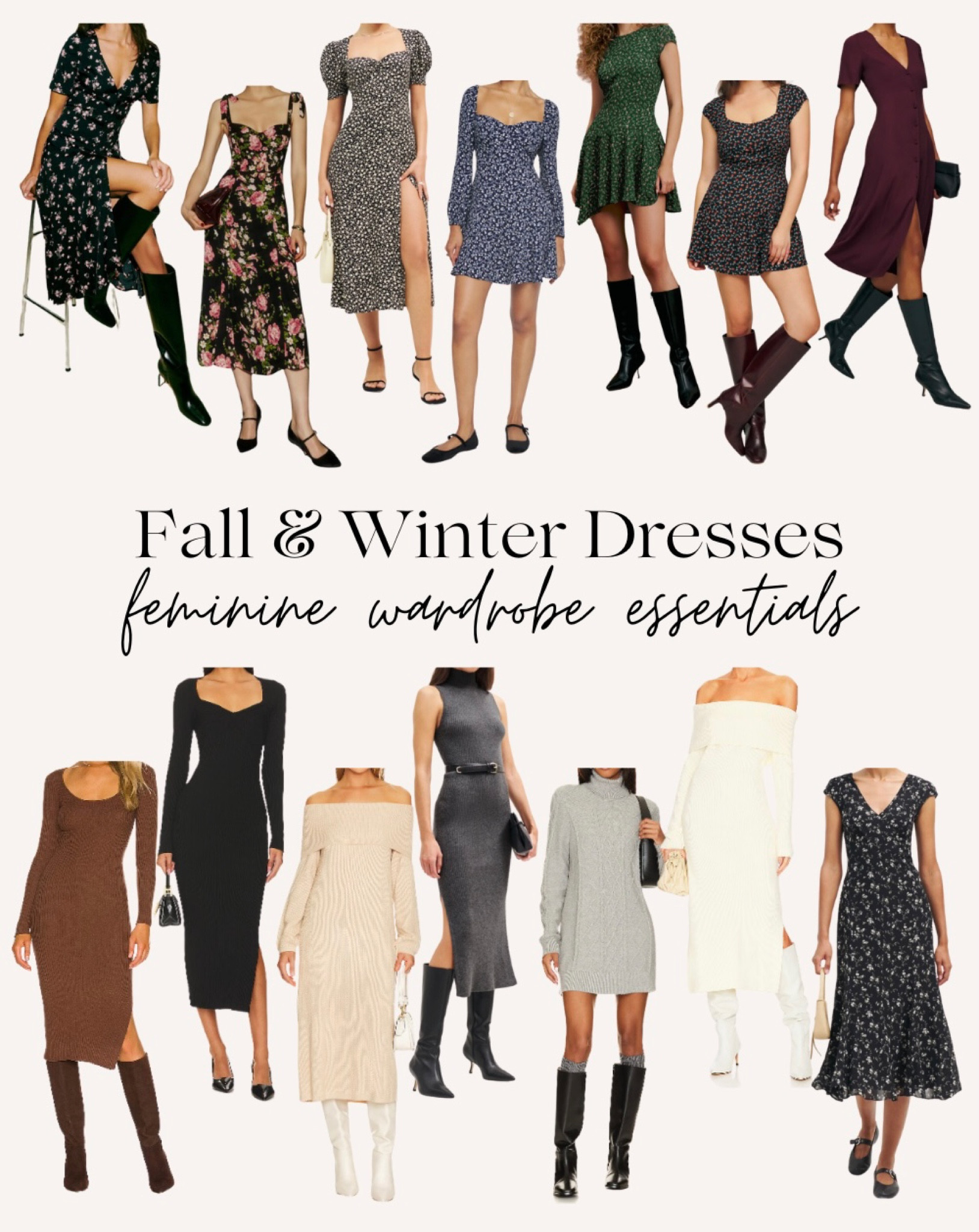 feminine dresses perfect for the colder months. Pair them with a pair of tights, some high boots and a knit to stay warm 🕊️