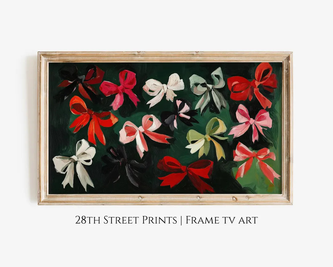 Christmas Bows Painting: Colorful Holiday Frame TV Art (Digital Download) | Etsy (US)