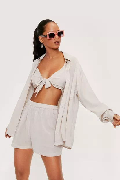3 Pc Beach Cover Up Shirt and Shorts Set | Nasty Gal (US)