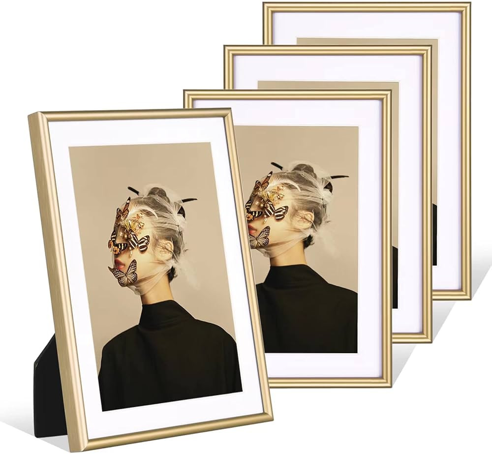 4x6 Picture Frame Set of 4, Matted Brass Simple Modern Brushed Thin Aluminum Metal Photo Frame Fi... | Amazon (US)