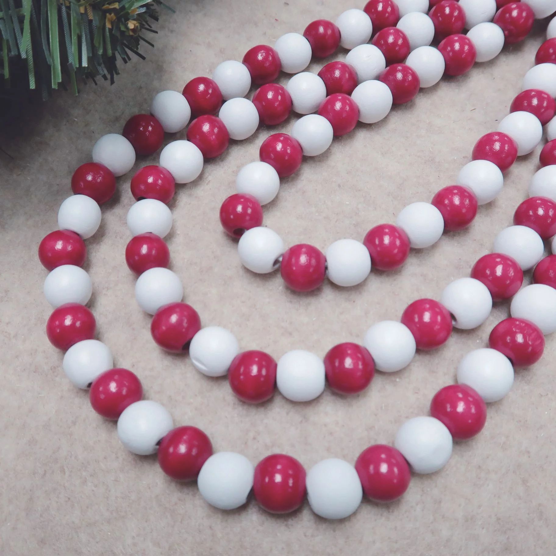 Holiday Time S/2 12ft Red/white Wood Beads Garland | Walmart (US)