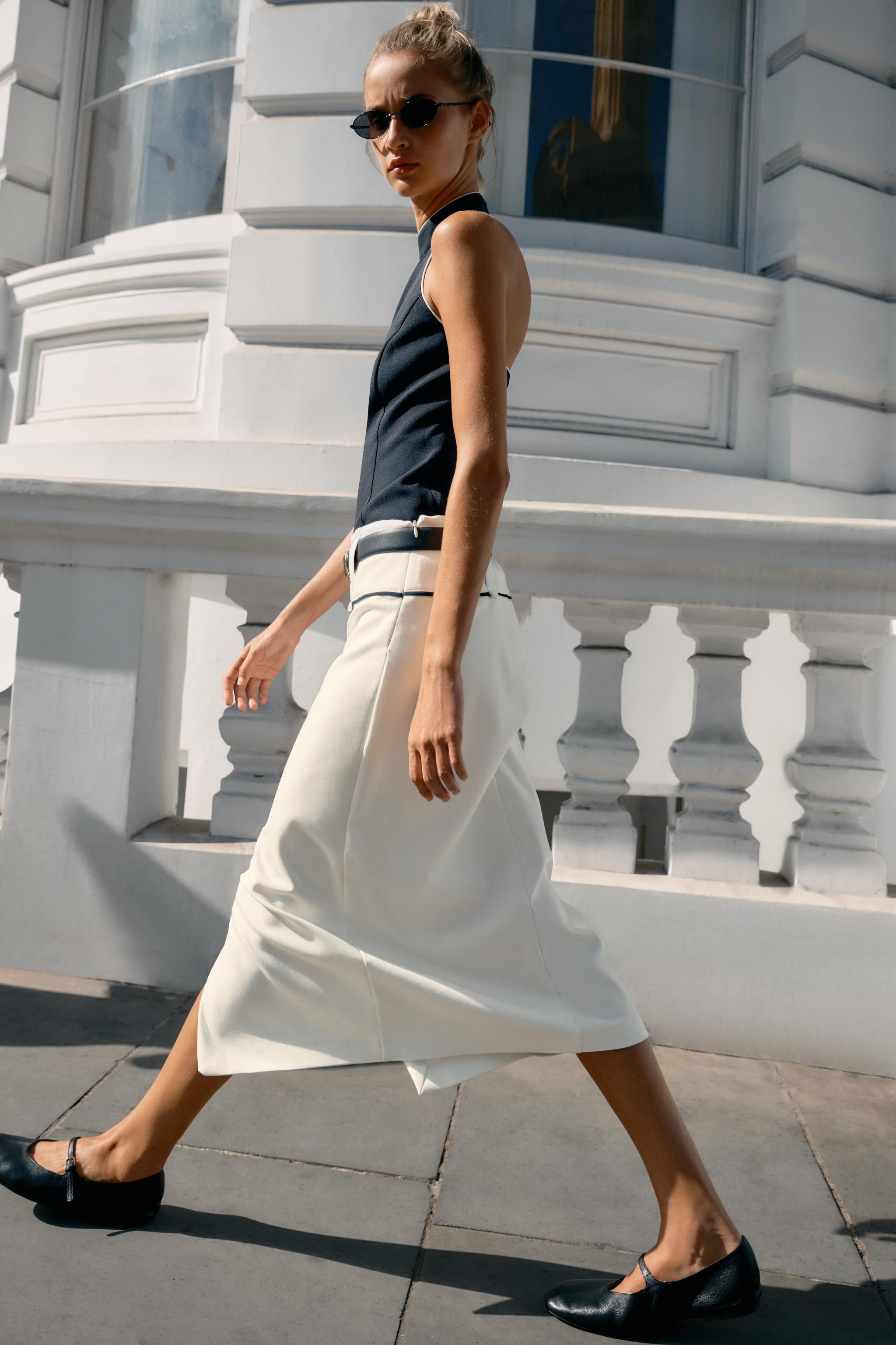 MIDI SKIRT WITH BELT AND CONTRAST PIPING | Zara UK