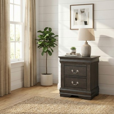 Airsurfer Two-Drawer Dark Wood Nightstand Classic Dark Wood Nightstand Bedroom Furniture for Bedroom Organization | Target